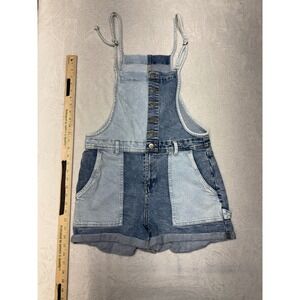Celebrity Pink Two Tone Denim Shortalls Womens Medium Blue Patchwork Overalls